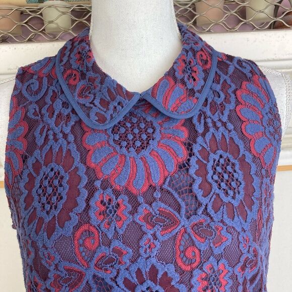 J.Crew Elegant Blue and Red Lace Dress blue background red & blue lace overlay - Picture 4 of 10